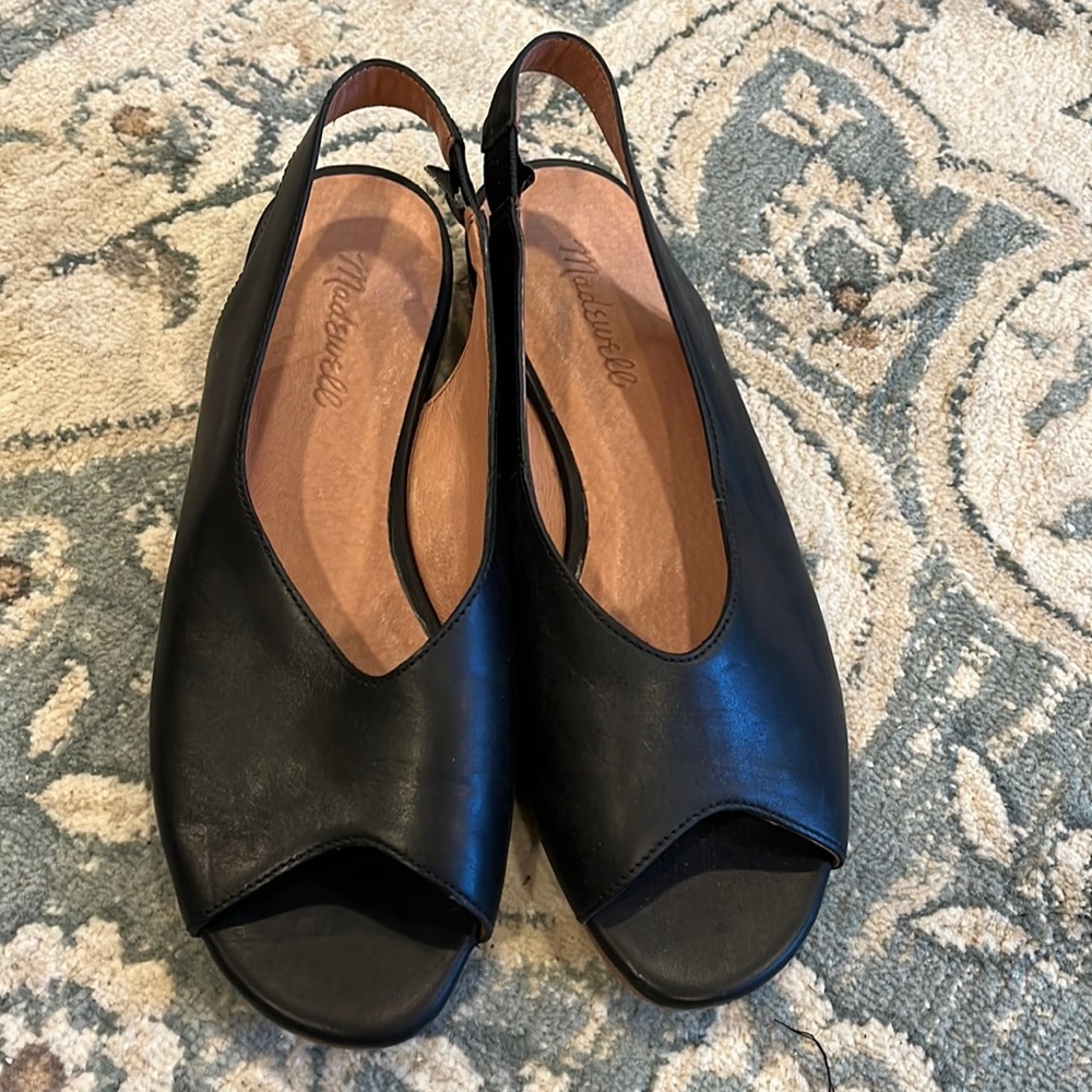 Open toe, black leather sandals